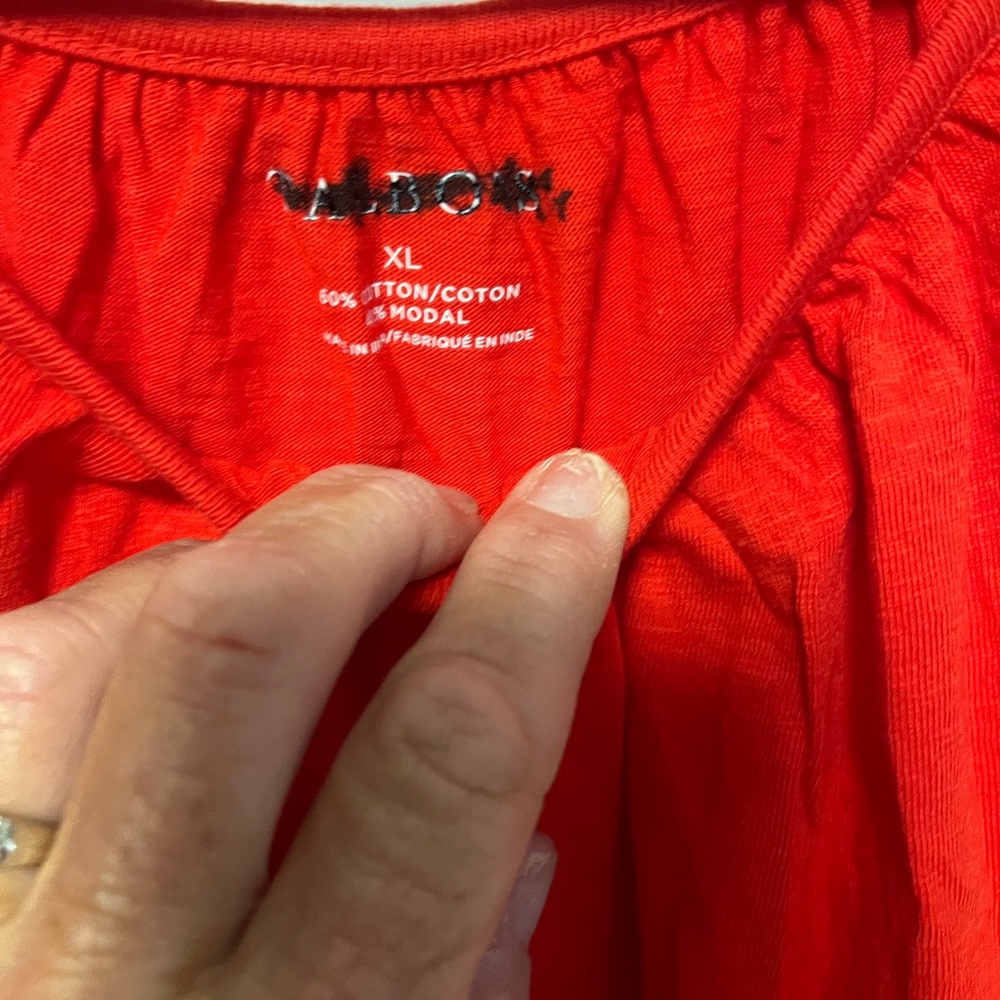 Talbots Red Blouse with White Embroidery see note - Picture 3 of 5